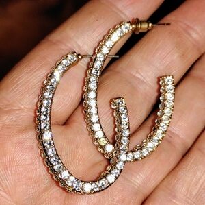 Vintage Goldtone Crystal Hoop Earrings